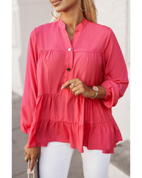 Thumbnail for Azura Exchange Half Buttoned Ruffle Tiered Long Sleeve Blouse - L