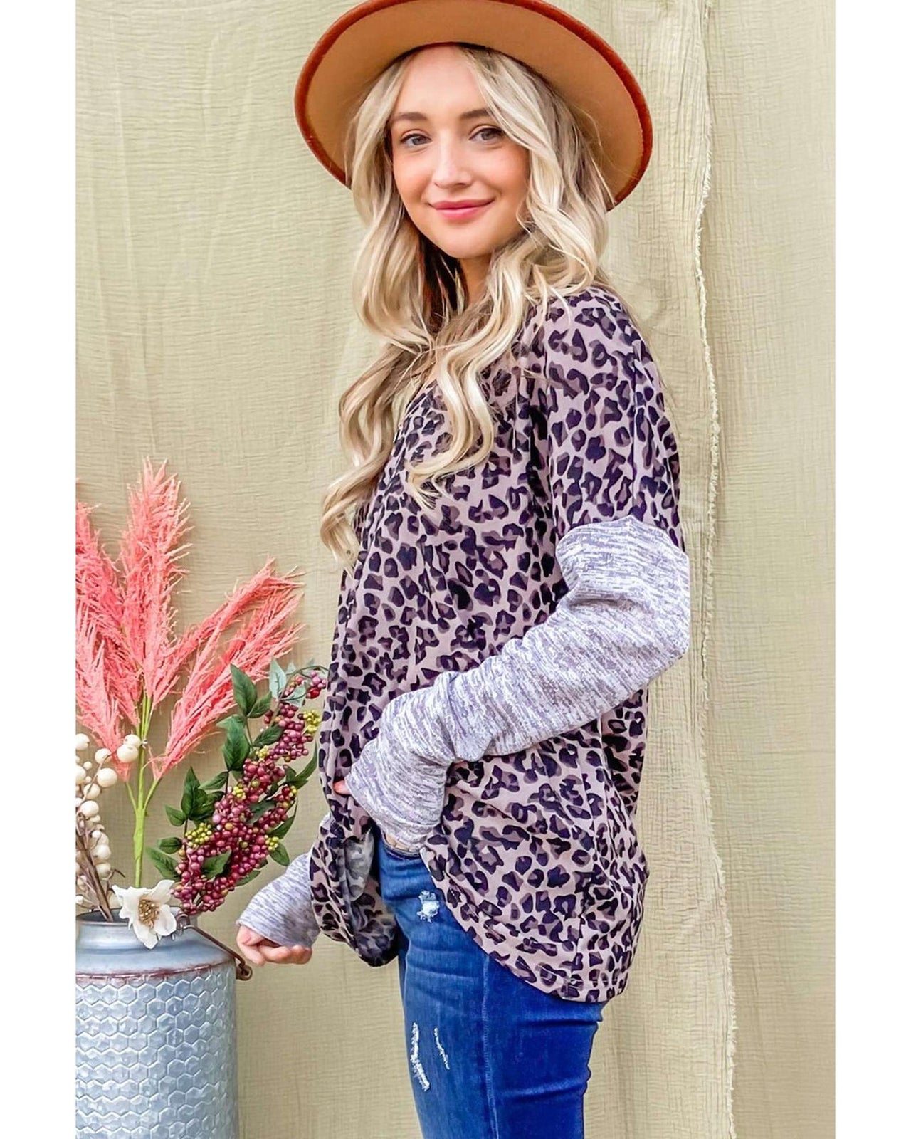 Azura Exchange Leopard Print Drop Shoulder Patchwork Sleeve Top - L