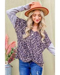 Thumbnail for Azura Exchange Leopard Print Drop Shoulder Patchwork Sleeve Top - L