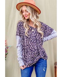 Thumbnail for Azura Exchange Leopard Print Drop Shoulder Patchwork Sleeve Top - L