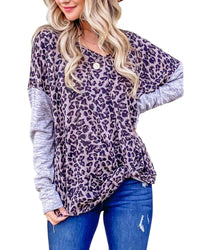 Thumbnail for Azura Exchange Leopard Print Drop Shoulder Patchwork Sleeve Top - L