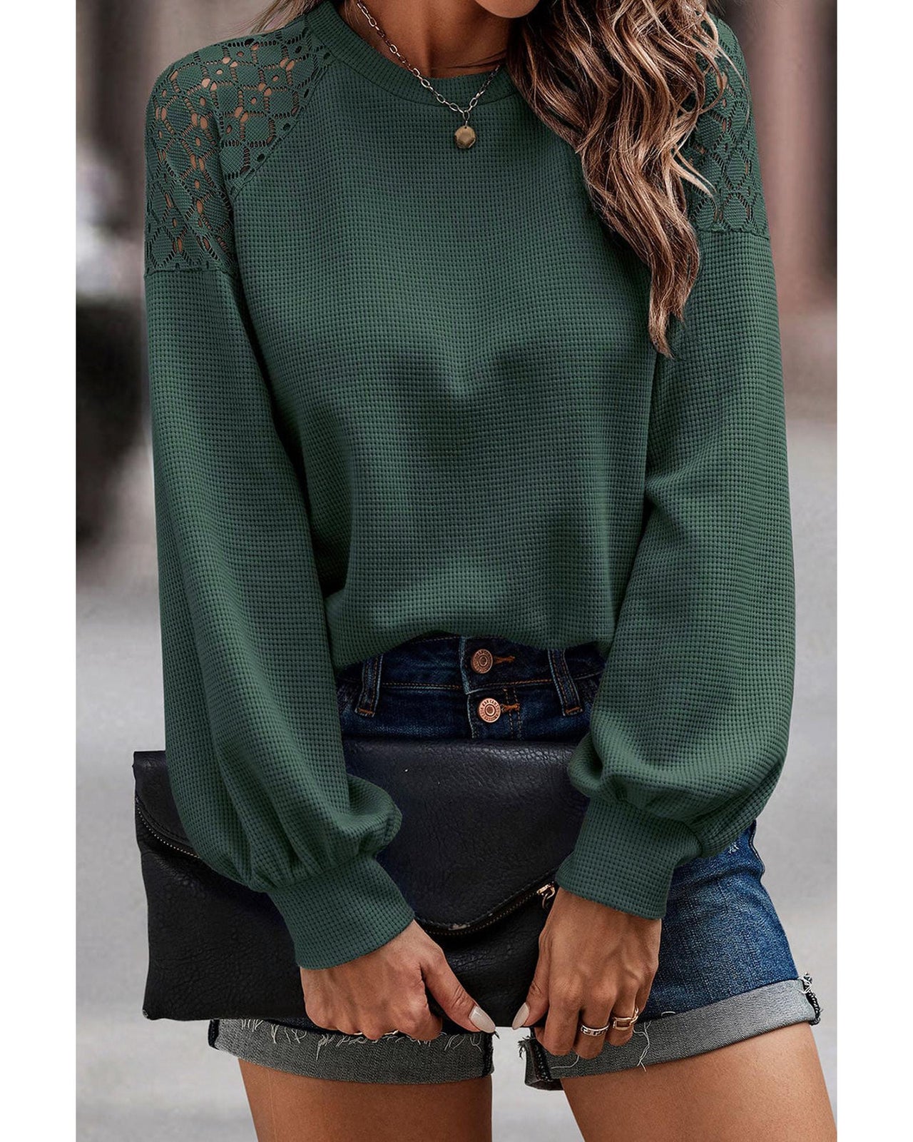 Azura Exchange Lace Textured Long Sleeve Pullover - L