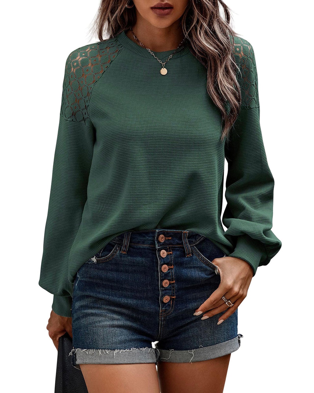 Azura Exchange Lace Textured Long Sleeve Pullover - L