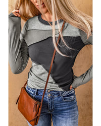 Thumbnail for Azura Exchange Exposed Seam Color Block Ribbed Knit Top - M