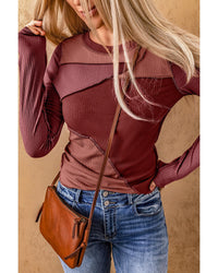 Thumbnail for Azura Exchange Color Block Ribbed Knit Top with Exposed Seams - L