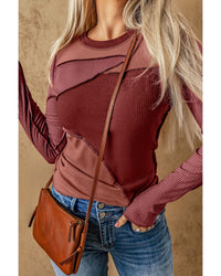 Thumbnail for Azura Exchange Color Block Ribbed Knit Top with Exposed Seams - L