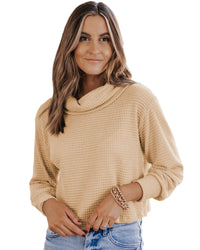 Thumbnail for Azura Exchange Apricot Waffle Knit Turtleneck Top - L