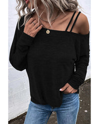 Thumbnail for Azura Exchange Asymmetric Strappy Cold Shoulder Long Sleeve Top - S