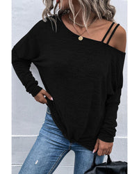 Thumbnail for Azura Exchange Asymmetric Strappy Cold Shoulder Long Sleeve Top - S