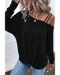 Thumbnail for Azura Exchange Asymmetric Strappy Cold Shoulder Long Sleeve Top - S