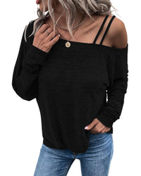 Thumbnail for Azura Exchange Asymmetric Strappy Cold Shoulder Long Sleeve Top - S