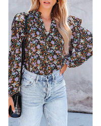 Thumbnail for Azura Exchange Floral Print Ruffled Bubble Sleeve Shirt - L