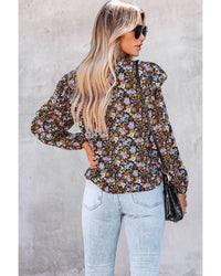 Thumbnail for Azura Exchange Floral Print Ruffled Bubble Sleeve Shirt - L