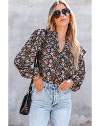 Thumbnail for Azura Exchange Floral Print Ruffled Bubble Sleeve Shirt - L