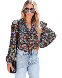 Thumbnail for Azura Exchange Floral Print Ruffled Bubble Sleeve Shirt - L