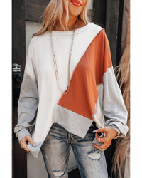 Thumbnail for Azura Exchange Colorblock Stitching Irregular Hem Long Sleeve Top - L