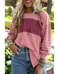 Thumbnail for Azura Exchange Bishop Sleeve Colorblock Striped Top - L