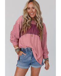 Thumbnail for Azura Exchange Bishop Sleeve Colorblock Striped Top - L