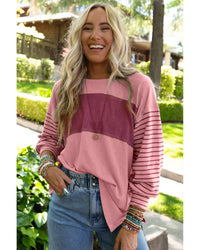 Thumbnail for Azura Exchange Bishop Sleeve Colorblock Striped Top - L