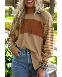 Thumbnail for Azura Exchange Colorblock Striped Bishop Sleeve Top - L