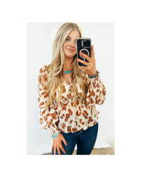 Thumbnail for Azura Exchange Leopard Jacquard Puff Sleeve Peplum Blouse - L