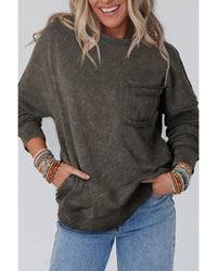 Thumbnail for Azura Exchange Acid Wash Drop Shoulder Long Sleeve Sweatshirt with Pockets - M