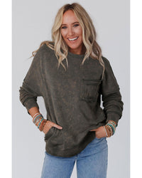 Thumbnail for Azura Exchange Acid Wash Drop Shoulder Long Sleeve Sweatshirt with Pockets - M