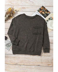 Thumbnail for Azura Exchange Acid Wash Drop Shoulder Long Sleeve Sweatshirt with Pockets - M