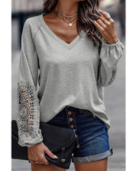 Thumbnail for Azura Exchange Crochet Lace Patch Raglan Sleeve Top - M