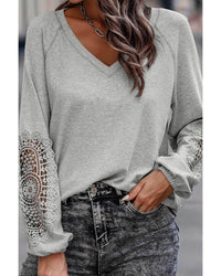 Thumbnail for Azura Exchange Crochet Lace Patch Raglan Sleeve Top - M