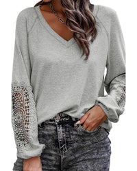 Thumbnail for Azura Exchange Crochet Lace Patch Raglan Sleeve Top - M