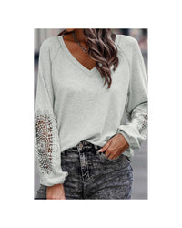 Thumbnail for Azura Exchange Crochet Lace Patch Raglan Sleeve Top - M