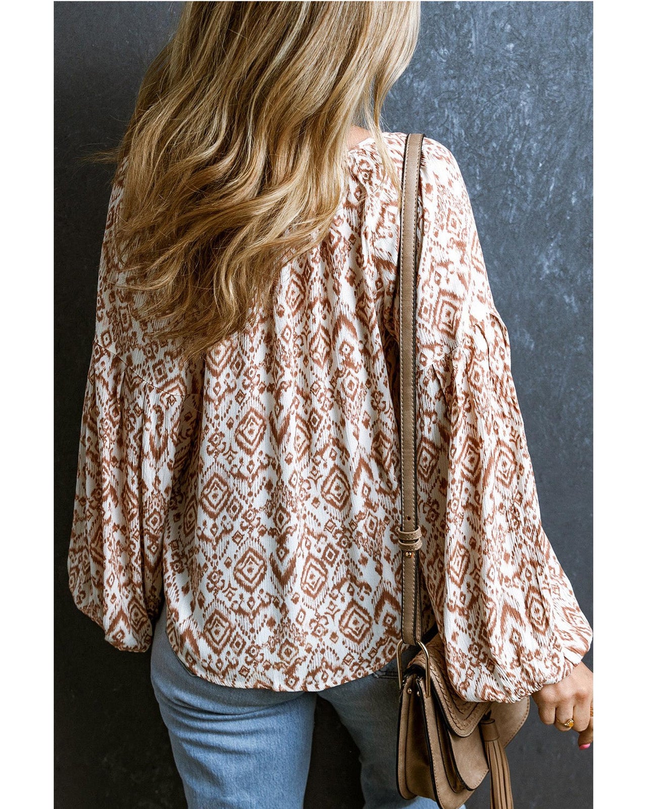 Azura Exchange Western Print Balloon Sleeve Tassel Blouse - M