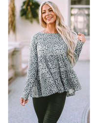 Thumbnail for Azura Exchange Leopard Print Long Sleeve Ruffled Blouse - L