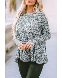 Thumbnail for Azura Exchange Leopard Print Long Sleeve Ruffled Blouse - L