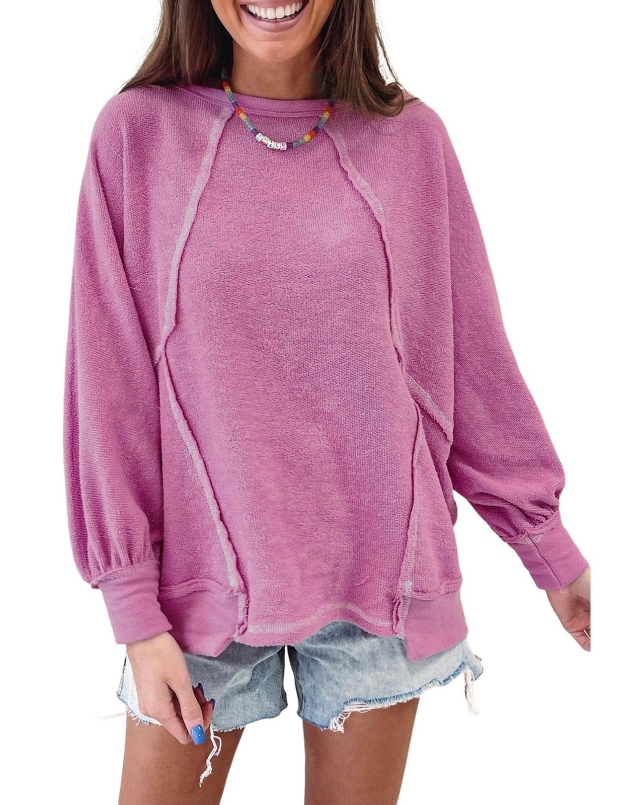 Azura Exchange Exposed Seam Terry Pullover - XL