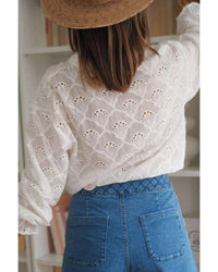 Thumbnail for Azura Exchange Exaggerated Silhouette White Lace Blouse with Hollow Outs - L