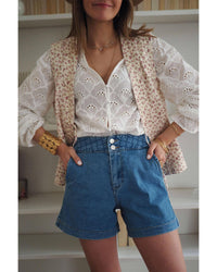 Thumbnail for Azura Exchange Exaggerated Silhouette White Lace Blouse with Hollow Outs - L