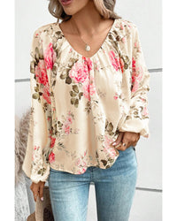 Thumbnail for Azura Exchange Floral Print V-Neck Lantern Sleeve Blouse - L