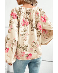 Thumbnail for Azura Exchange Floral Print V-Neck Lantern Sleeve Blouse - L