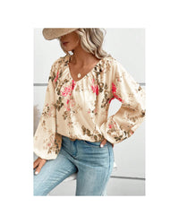 Thumbnail for Azura Exchange Floral Print V-Neck Lantern Sleeve Blouse - L