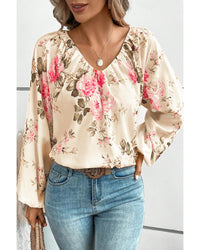 Thumbnail for Azura Exchange Floral Print V-Neck Lantern Sleeve Blouse - L