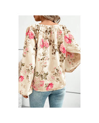 Thumbnail for Azura Exchange Floral Print V-Neck Lantern Sleeve Blouse - L