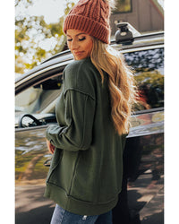 Thumbnail for Azura Exchange Exquisite Green Long Sleeve Top with Split Neck and Exposed Seam Detail - L