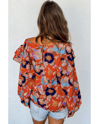 Thumbnail for Azura Exchange Floral Print Ruffle Puff Sleeve Blouse - L