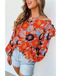 Thumbnail for Azura Exchange Floral Print Ruffle Puff Sleeve Blouse - L