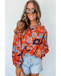 Thumbnail for Azura Exchange Floral Print Ruffle Puff Sleeve Blouse - L