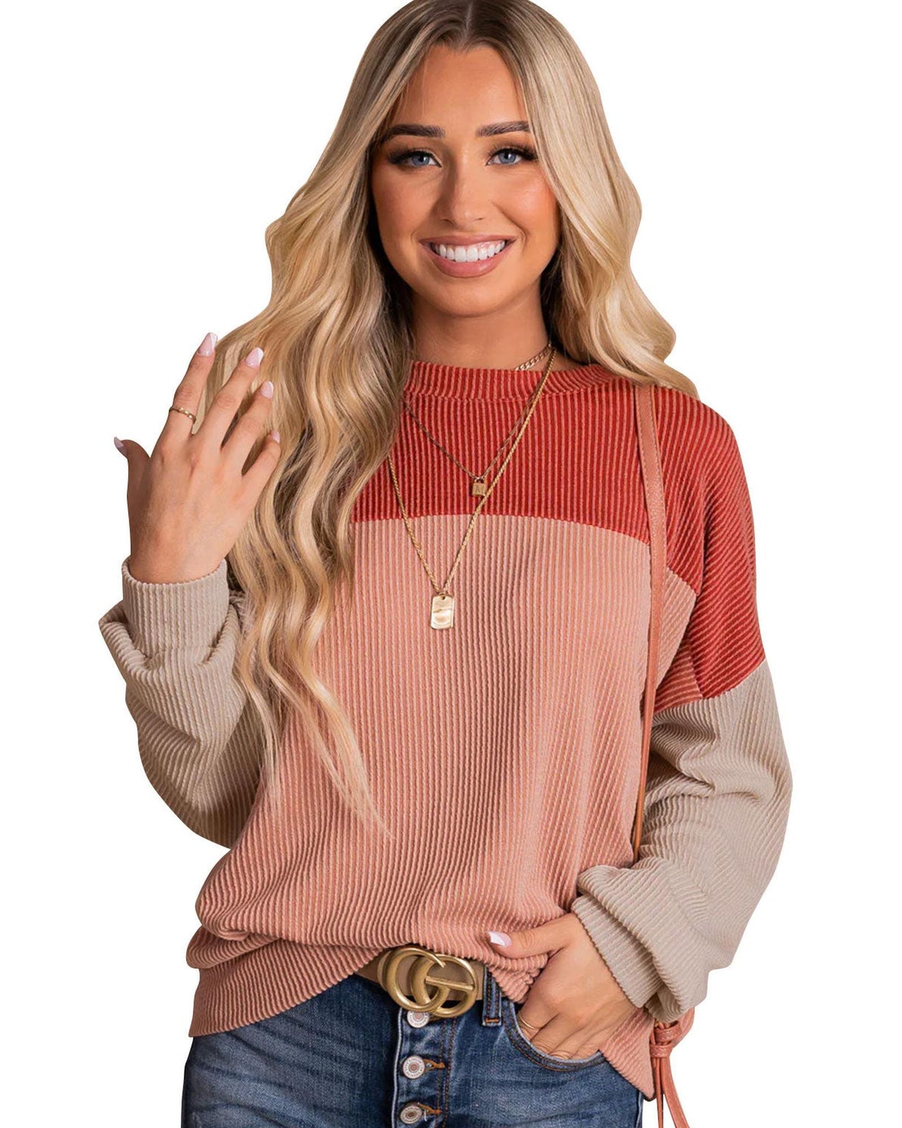 Azura Exchange Long Sleeve Ribbed Loose Top - 2XL