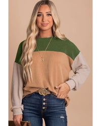 Thumbnail for Azura Exchange Color Block Ribbed Long Sleeve Top - 2XL