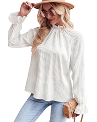 Thumbnail for Azura Exchange Frilled Mock Neck Ripple Sleeve Blouse - 2XL